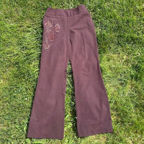 brown wide legged pants with embroidery detail - Picture 1 of 4